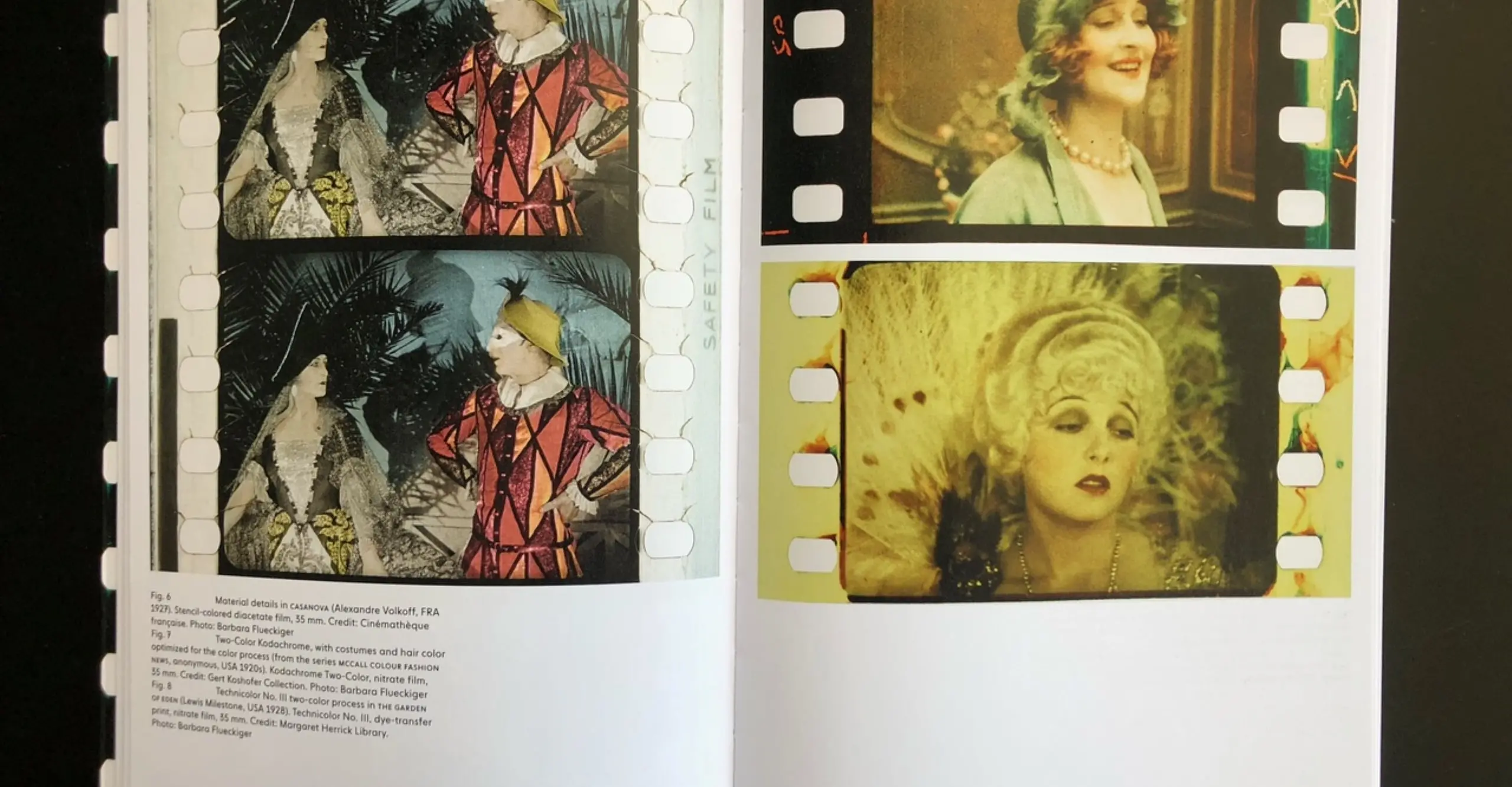 page from book of an old film, manually coloured 