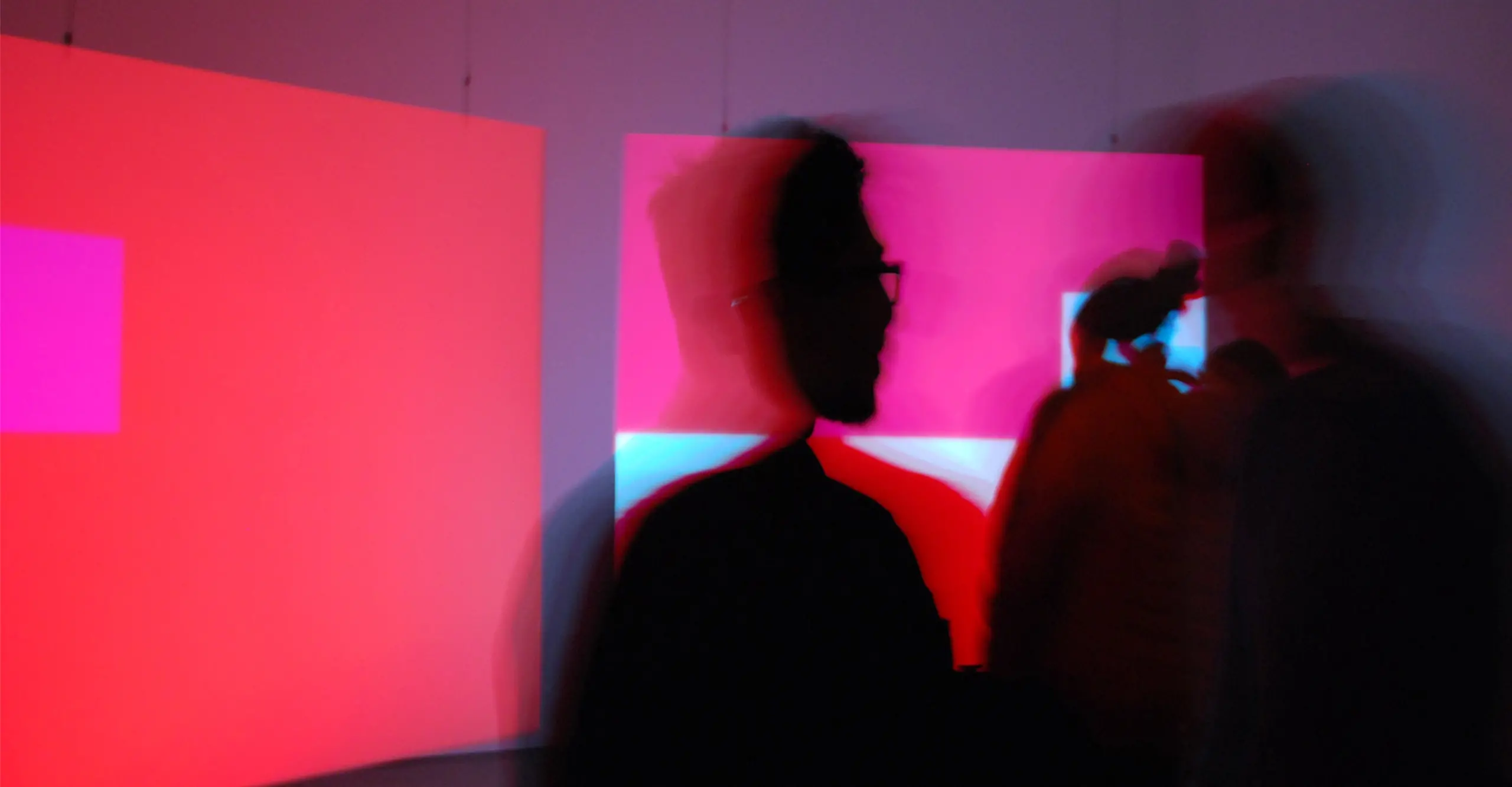 Documenting Digital Art - two figures silhouetted against a pink background