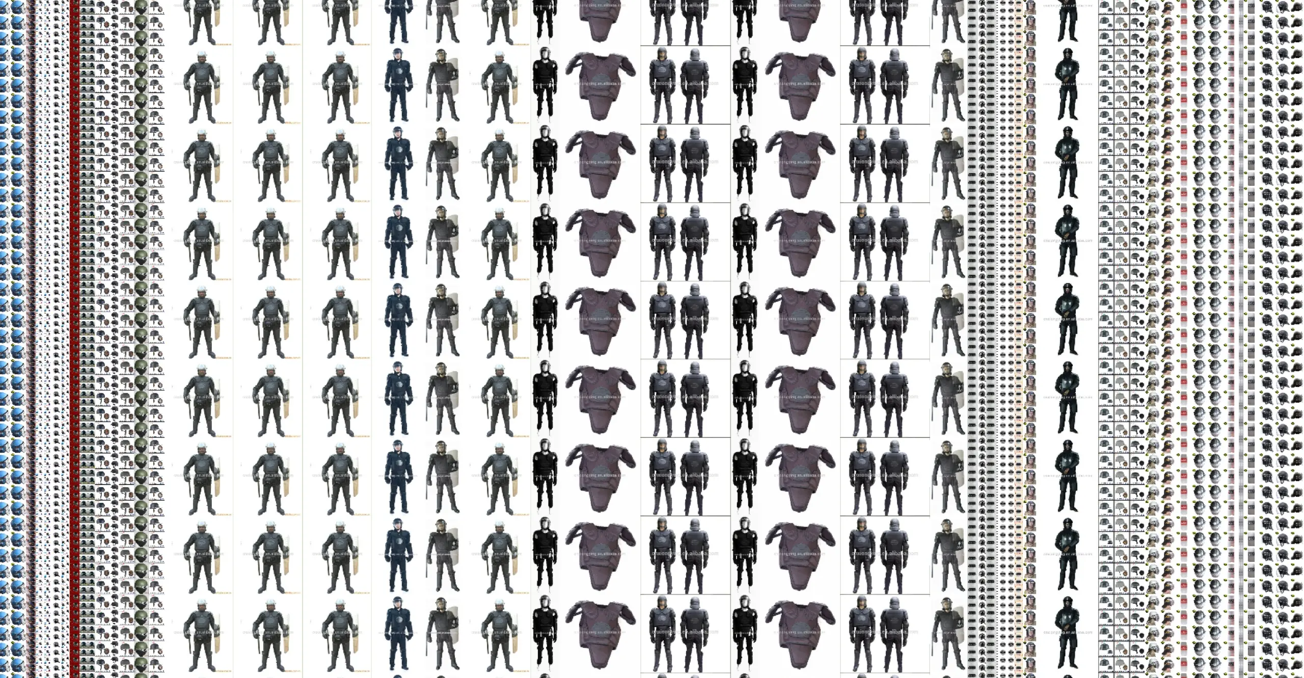 A grid of police uniforms