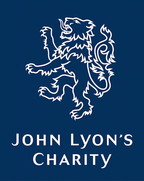 Logo featuring a roaring lion stands on its hind legs with the words John Lyon's Charity underneath