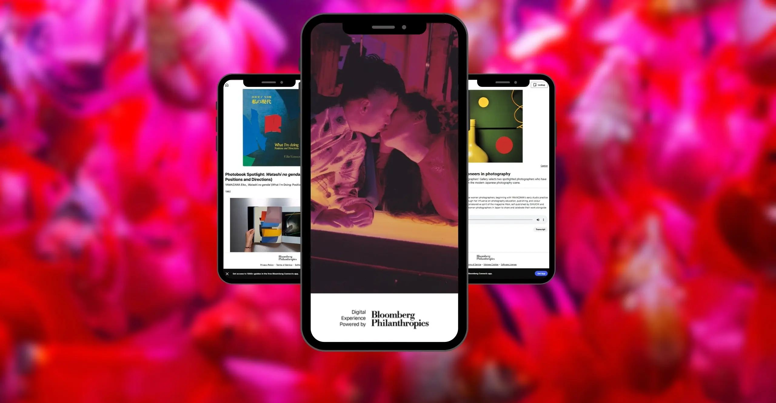 Web banner advertising the bloomberg connects app visualised on a mobile phone screen.