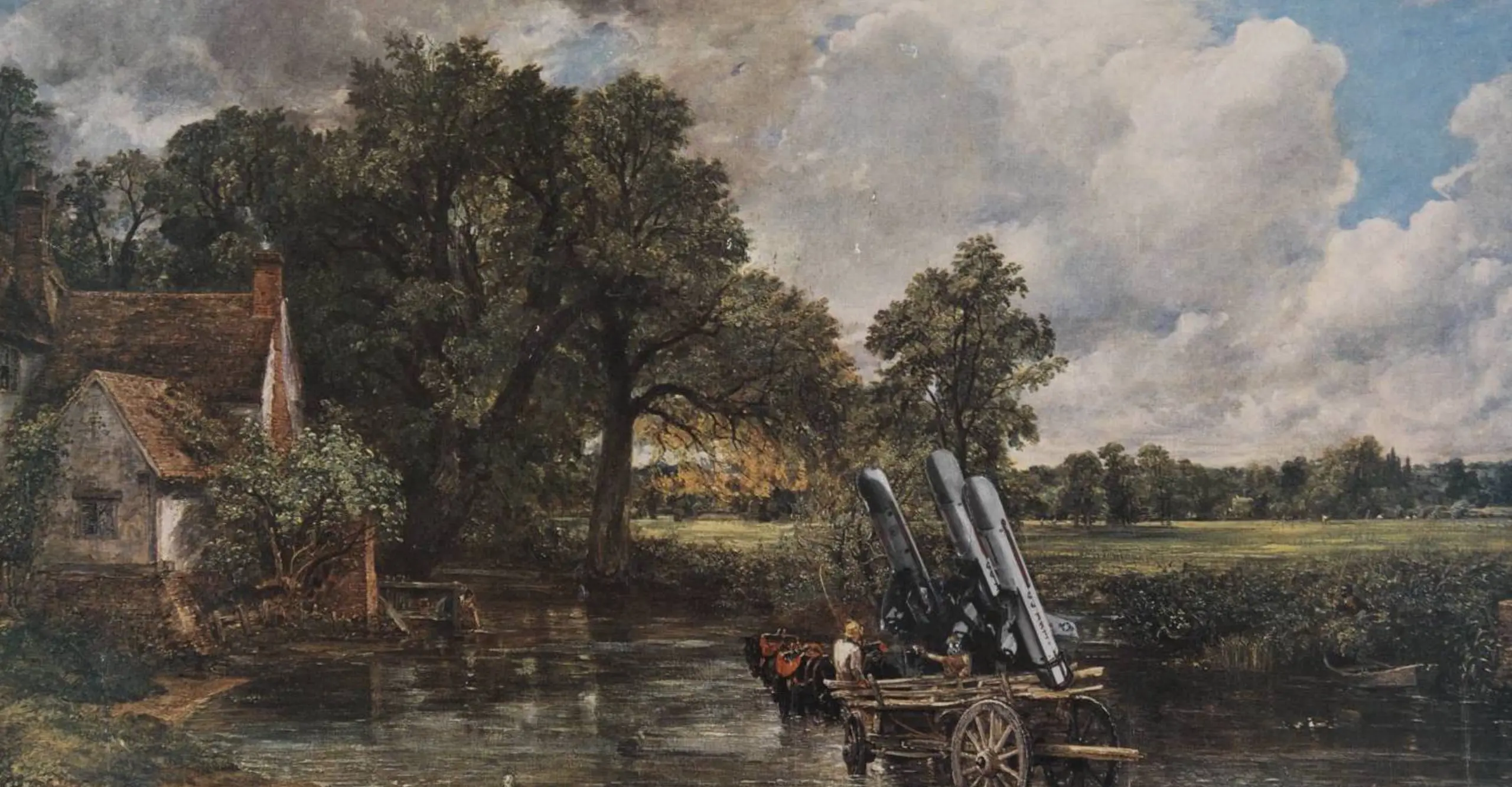 Peter Kennard, Haywain with Cruise Missiles, Chromolithograph on paper and photographs on paper, 1980. Image courtesy Tate, London