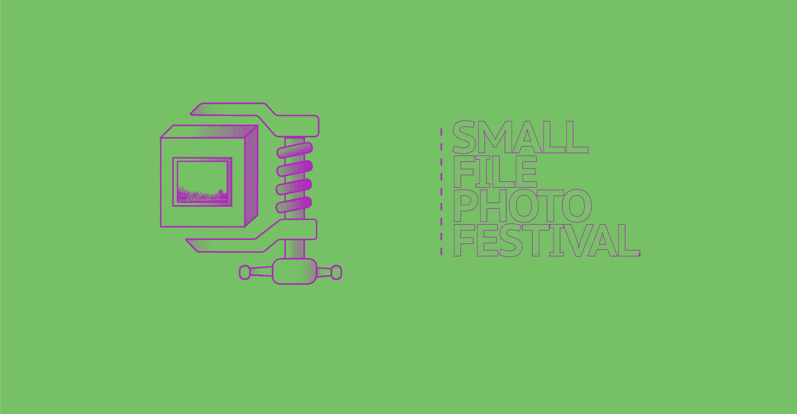 A clamp holding box that contains a photograph of landscape. "Small File Photo Festival"
