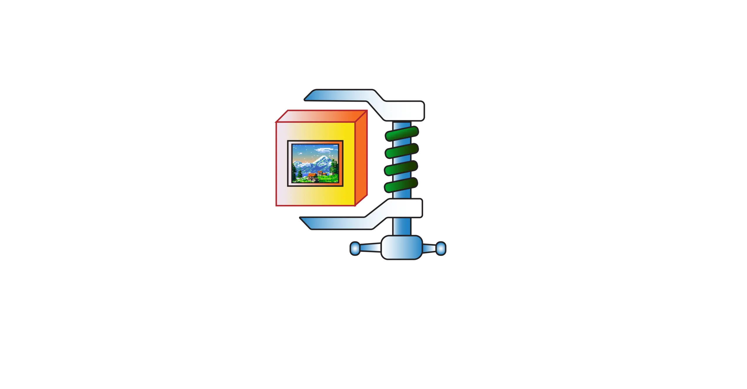 An illustration of a clamp, compressing an image in a frame - the logo for the Small File Photo Festival. 