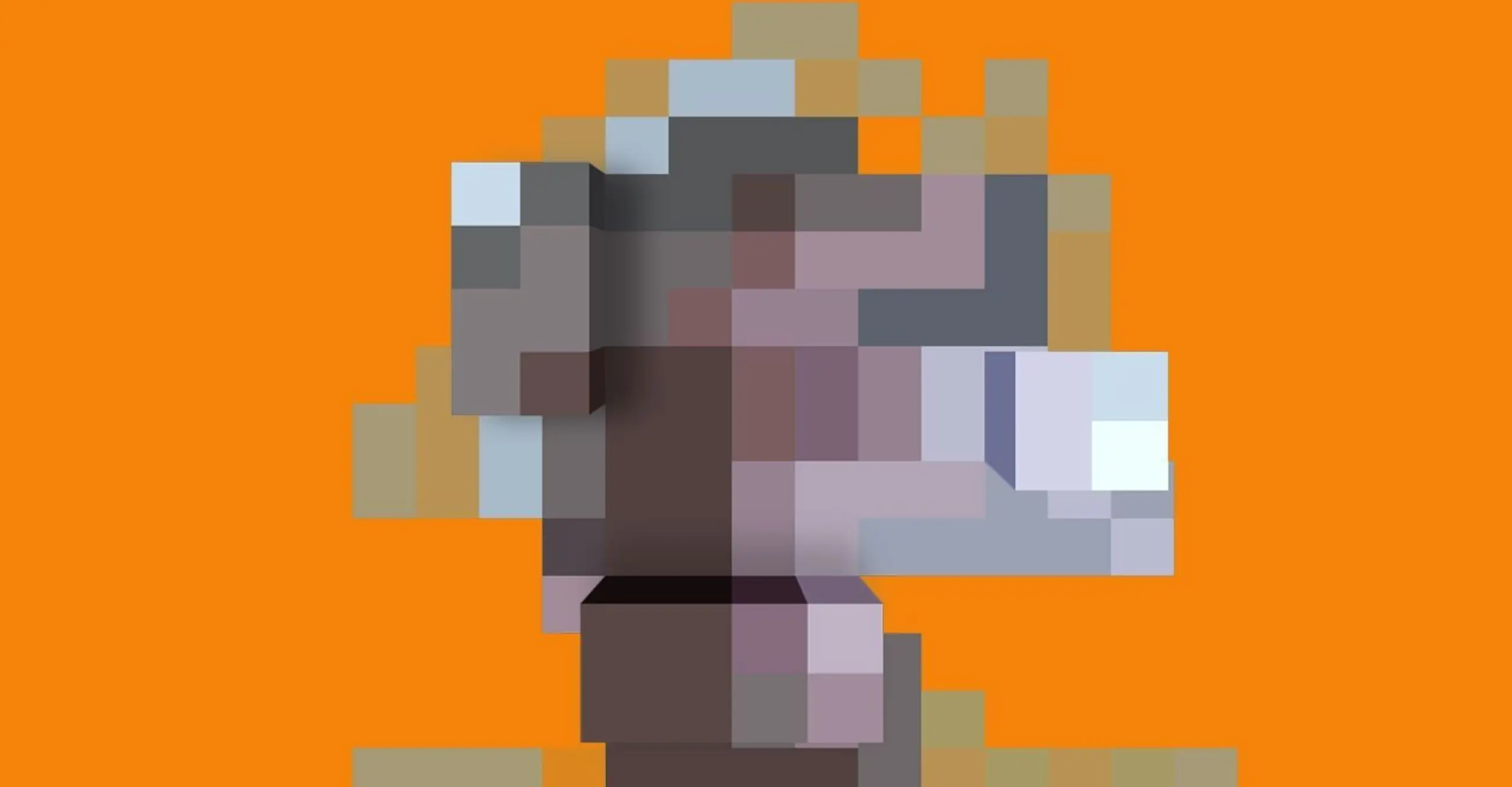 Colour computer-generated image of a pixelated person on an orange background