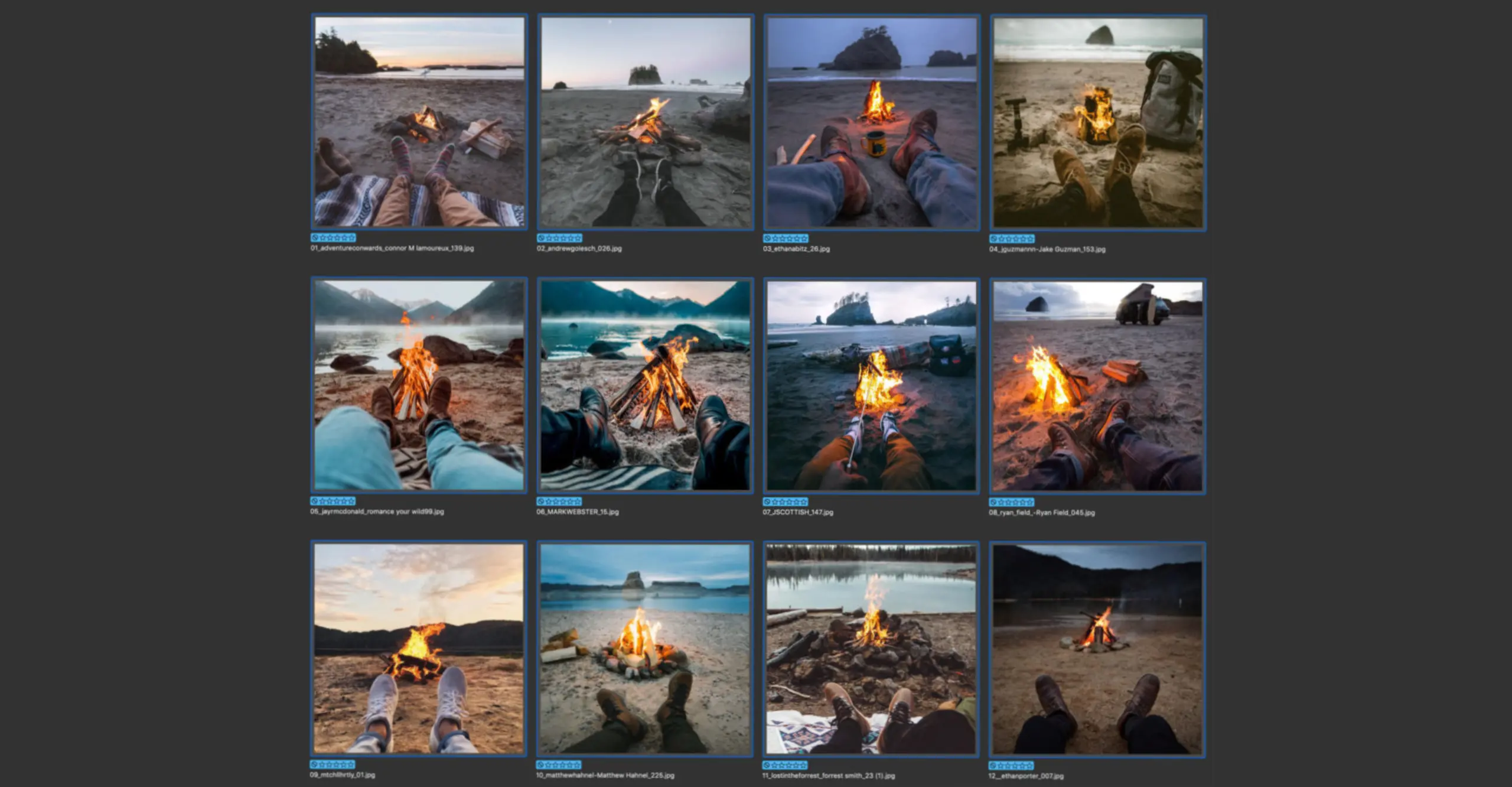 a grid of feet and fire thumbnails 