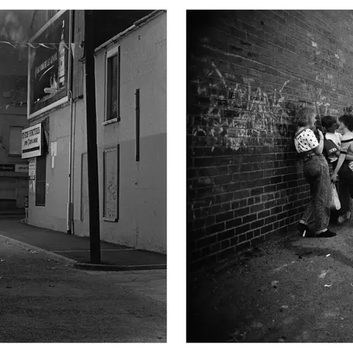 Diptych of fire in courtyard