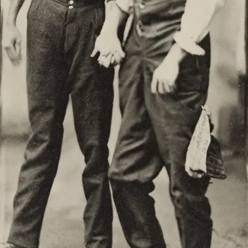 A black and white AI image of two people holding hands