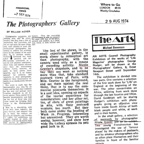 Press clippings from Nicole Gravier, image from Cartes Postales, 1974 © the artist