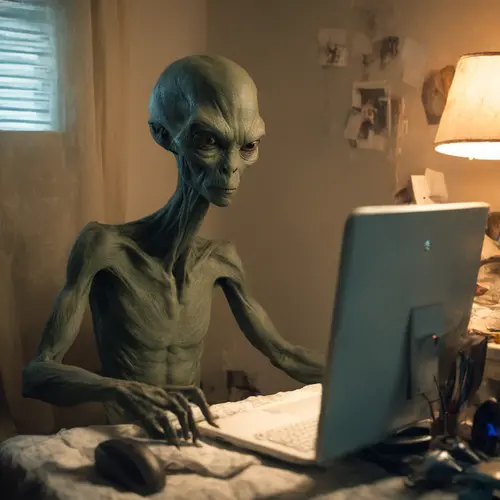 An alien using a computer