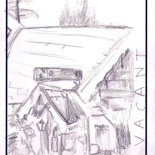 Postcard with drawing of a house hotel.