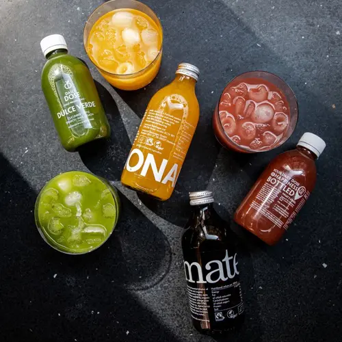 Colour photograph of a selection of soft drinks