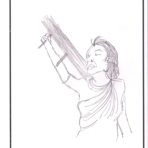 Postcard with drawing of a woman with a yoke over her shoulder.