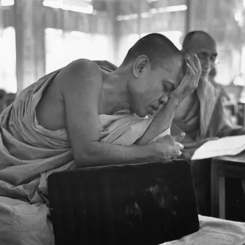 A Buddhist monk memorises sacred texts in a temple in Burma