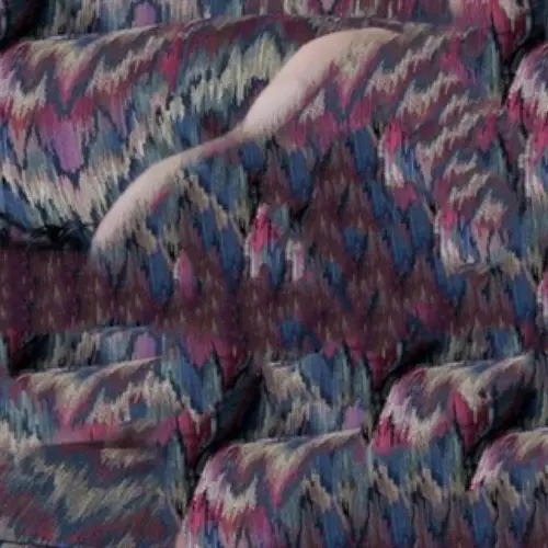 A pattern of muted blues, greys and pinks with a body digitally removed from the image