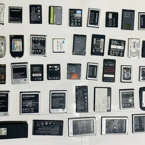 Mobile phone batteries placed in a grid formation