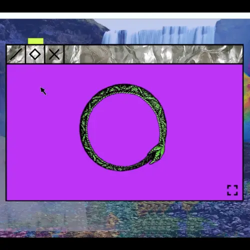 A purple computer tab shows a green snake eating its own tail to form a circle 