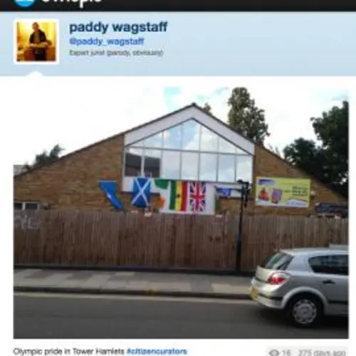 A twitpic by Paddy Wagstaff showing a house with several flags