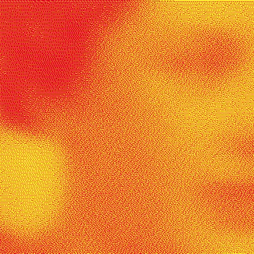A yellow and red toned and finely pixelated close up portrait