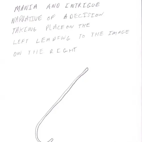 Postcard with writing and outline of a cane upsidedown. 