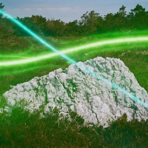 rock with green lines 