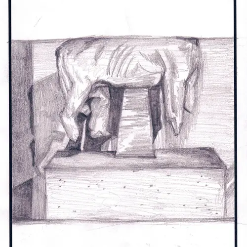 Postcard with a drawing of an animal torso