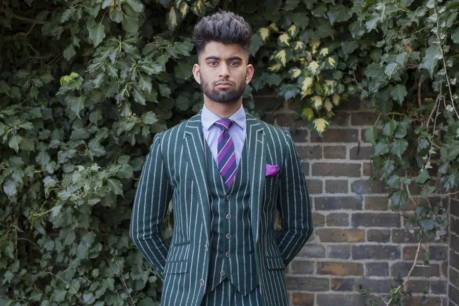 Green chalk stripe suit. From the series 'You Get Me?'  © Mahtab Hussain 2008 - 2017
