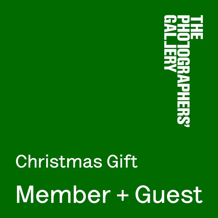 The words Christmas Gift Member Plus Guest in white on a green background
