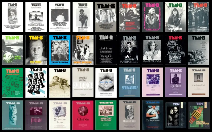 Colour photograph of a grid of Ten.8 magazine covers 