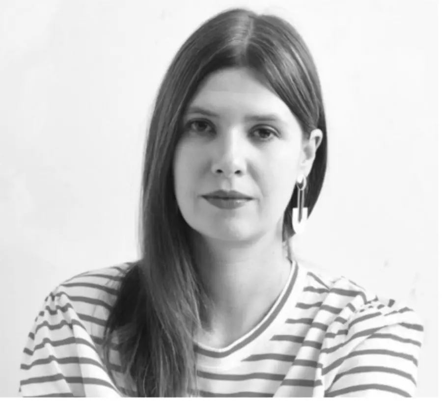 Black and white photograph of Artist Kristina. 