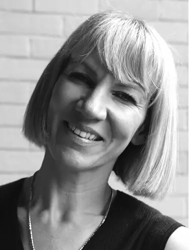 Black and white photo of Hannah Lowe