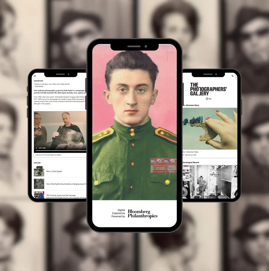 Colour photograph of three phone screens showing the digital guide.