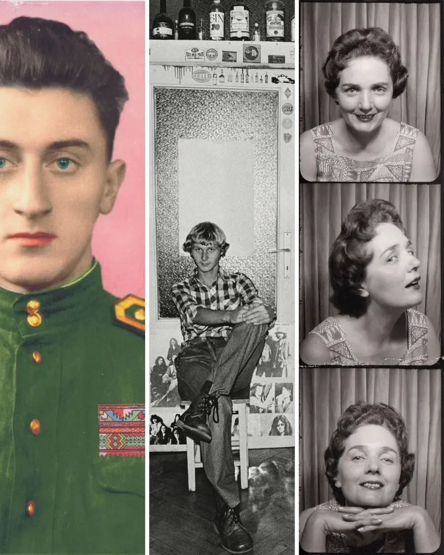 Three portraits cut into strips