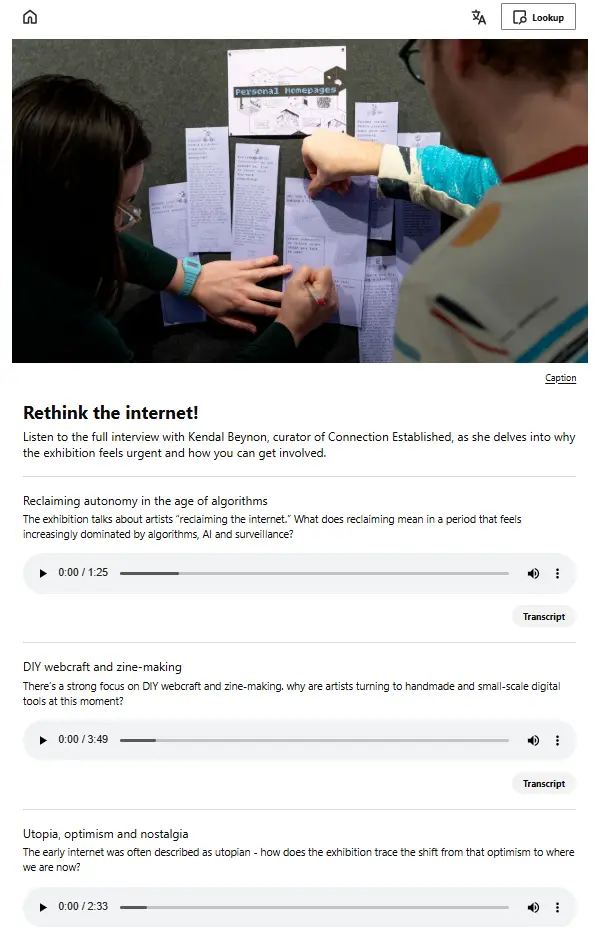 Screenshot of the digital guide as seen on a phone
