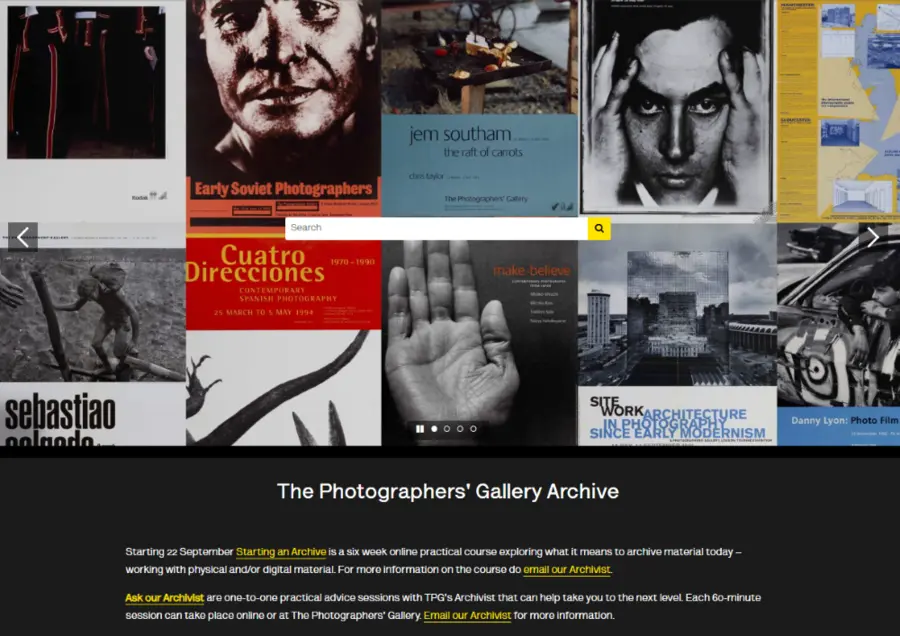 Homepage of The Photographers' Ga;llery Archive
