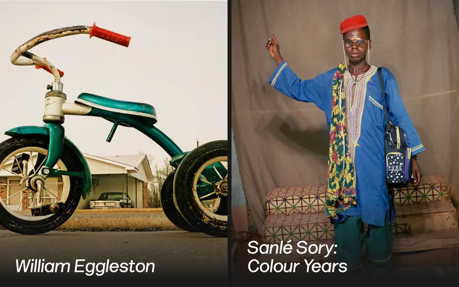 Two images side by side. The first is a photograph of a children's bike, the second image is of a person in a photo studio