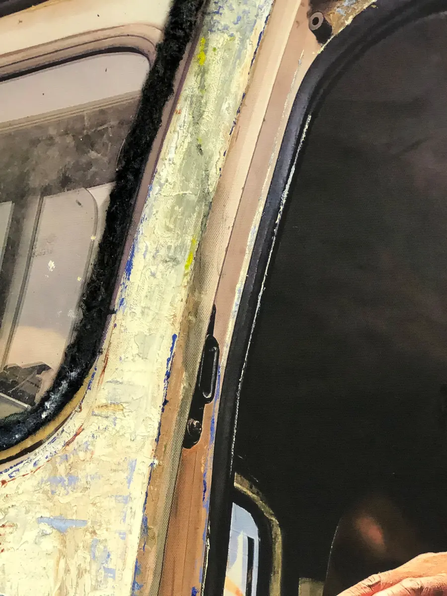 Close up of bus doorframe