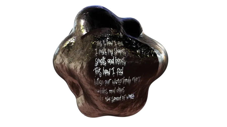 A brown 3D bubble contains a poem written in white marker