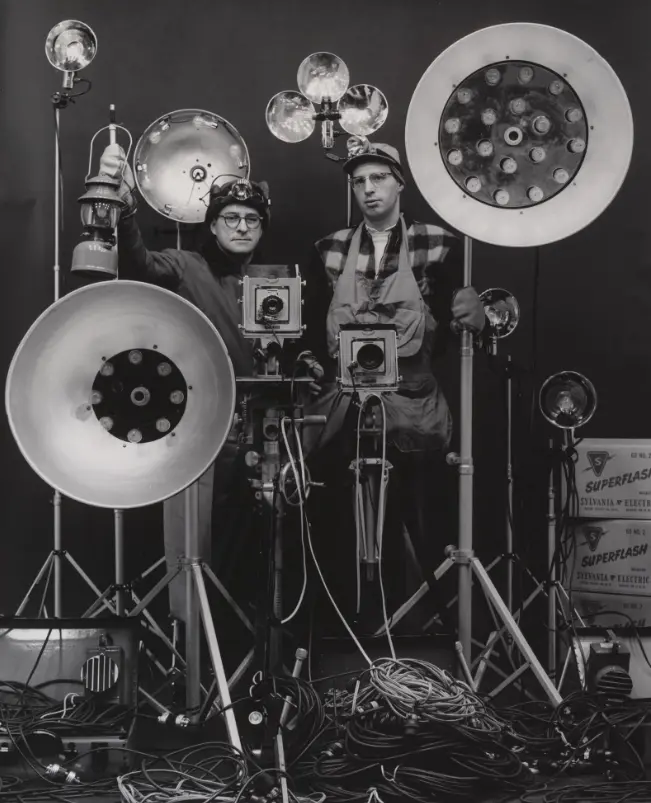 O. Winston Link and George Thom with Part of Equipment Used in making Night Scenes with Synchronizer Flash March 16, 1956