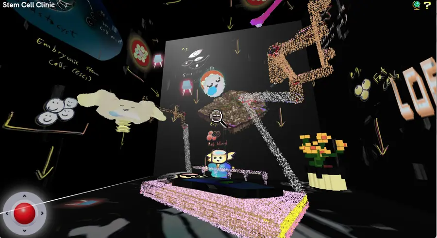 A VR screenshot with various simple 3d objects
