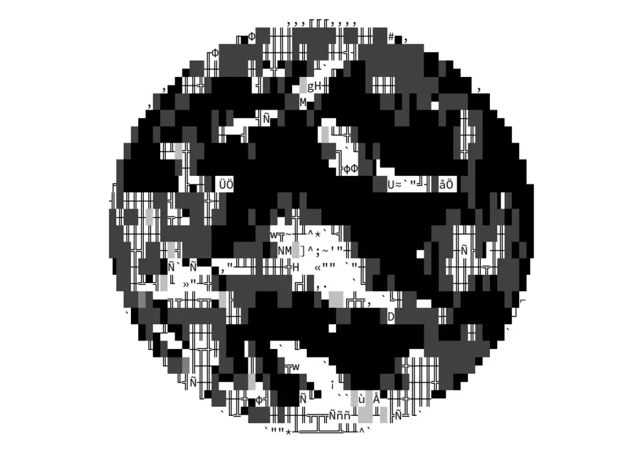 a black and white ASCII image of the Earth