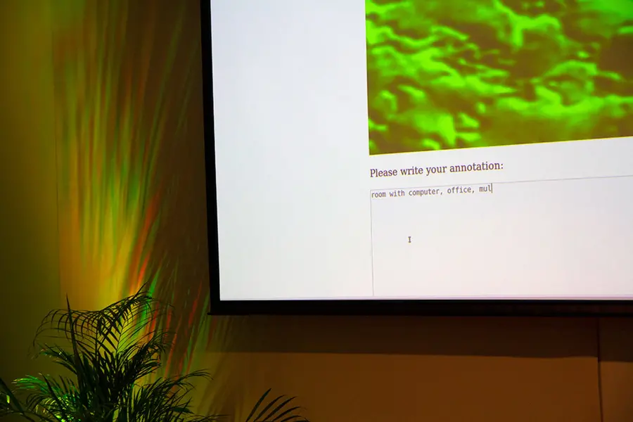 An Image of a projector screen in partial view.