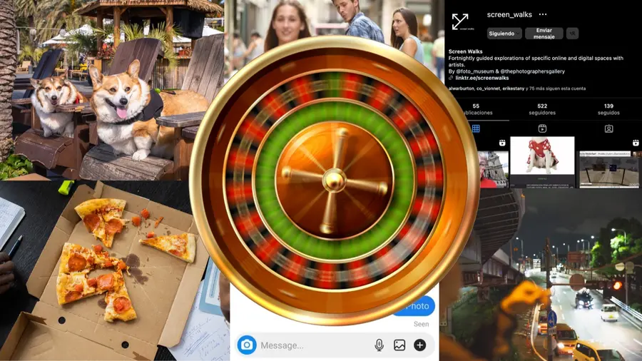 A composite of screenshots with an overlay of a roulette wheel spinning on top.