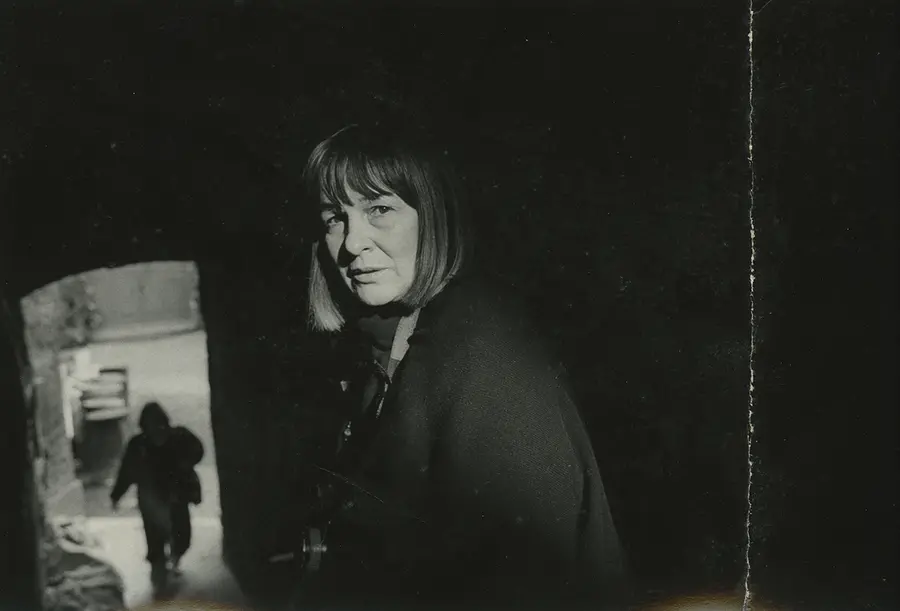 Black and white photograph of Letizia Battaglia looking at the camera