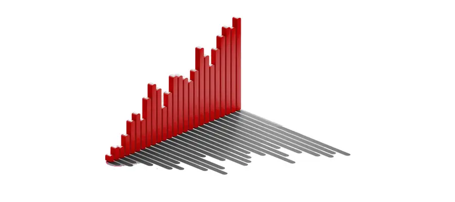 A 3D red bar chart in a white space produces a grey shadow