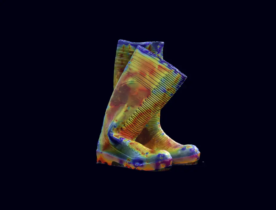 An image of wellies using a thermal imaging camera, on a black background