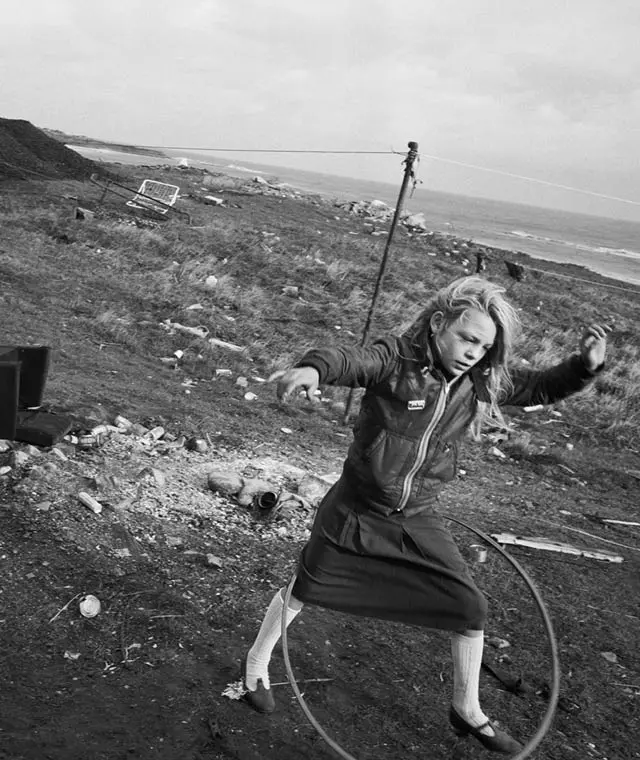 Helen and her Hula-hoop, Seacoal Camp, Lynemouth, Northumbria, 1984 © Chris Killip Photography Trust. All images courtesy Martin Parr Foundation