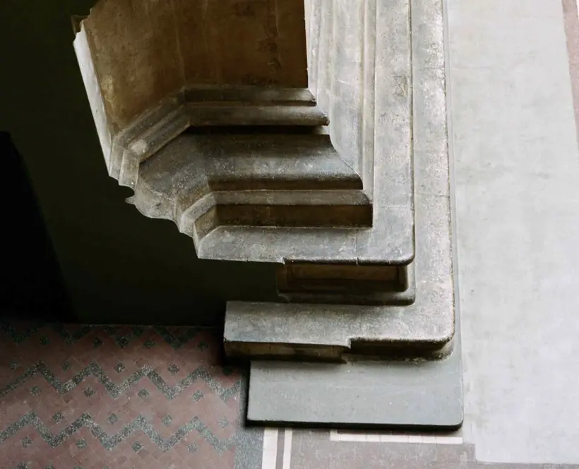 Detail of a colour photograph of a pedestal of a neoclassical column