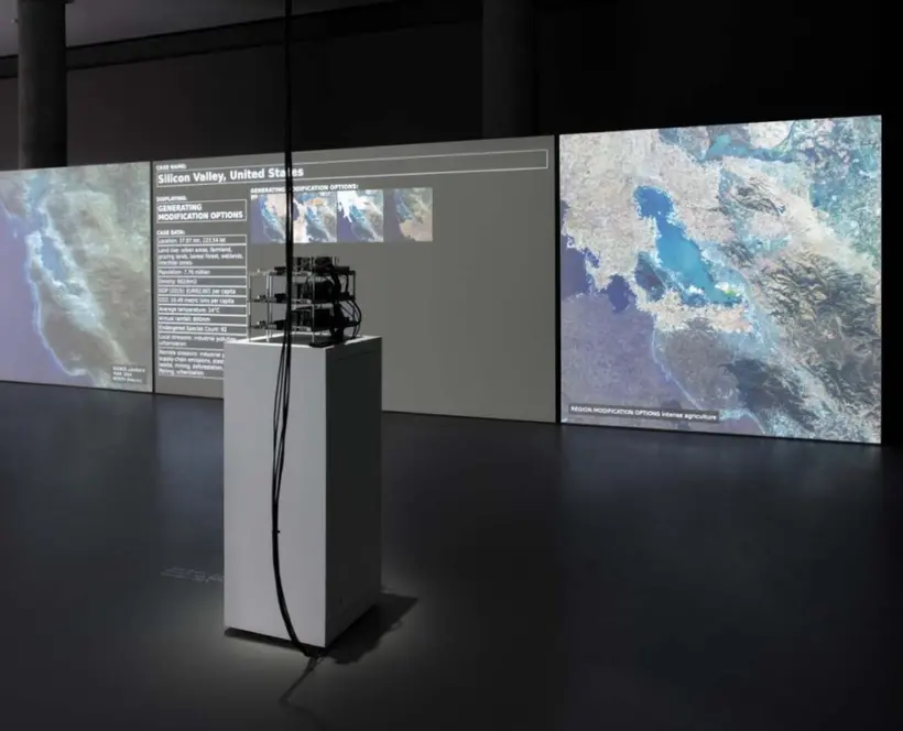 Installation shot of Asunder at Haus der Kulturen der Welt Berlin featuring a three-channel projection