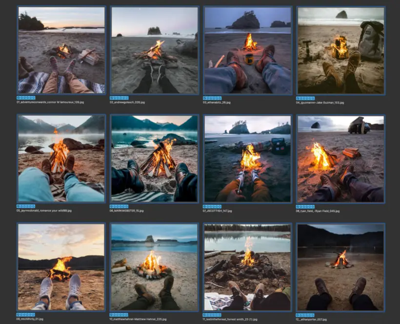 a grid of feet and fire thumbnails 